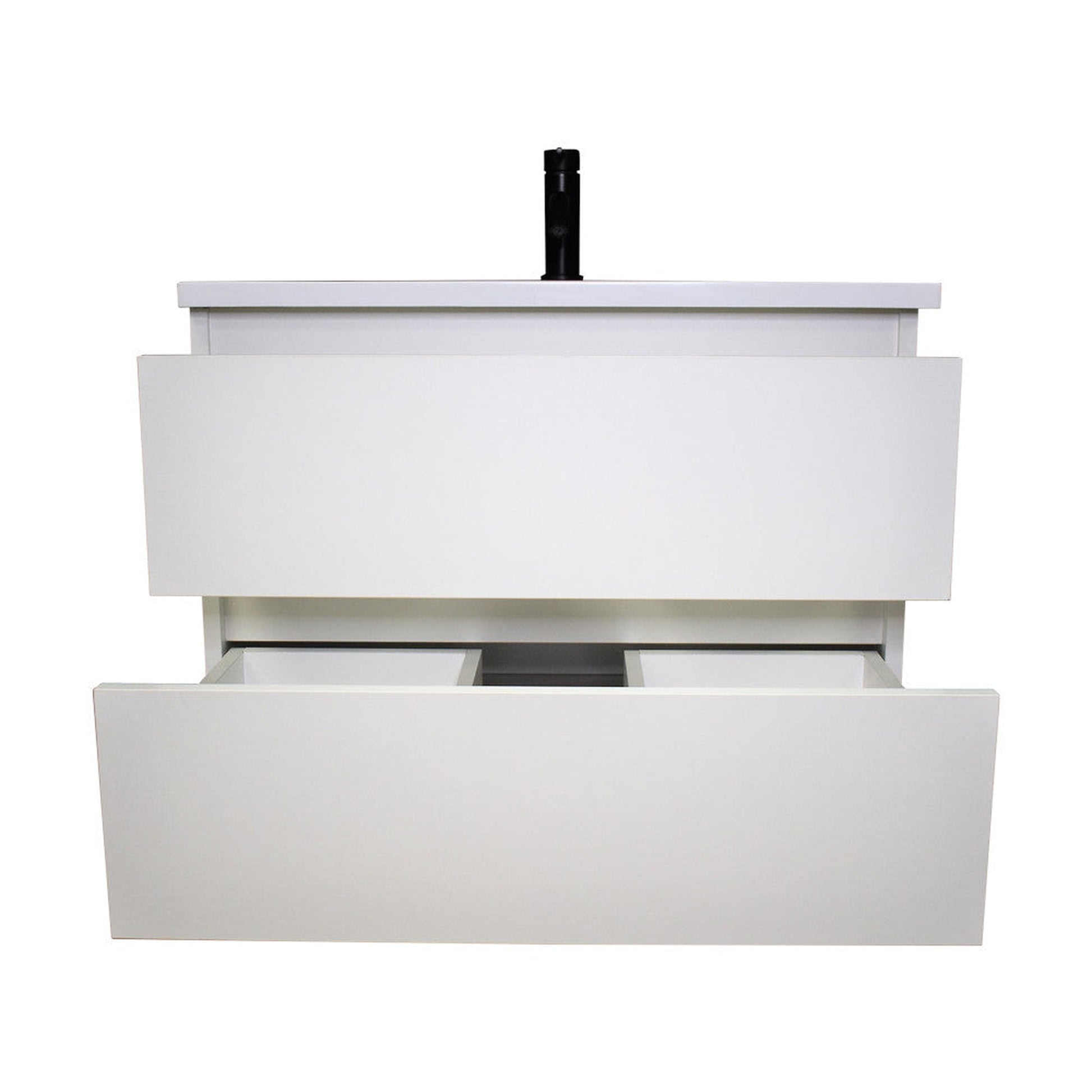 Volpa USA Salt 30" x 20" White Wall-Mounted Floating Bathroom Vanity With Drawers, Acrylic Top and Integrated Acrylic Sink
