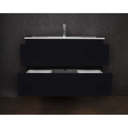 Volpa USA Salt 36" x 18" Black Wall-Mounted Floating Bathroom Vanity With Drawers, Integrated Porcelain Ceramic Top and Integrated Ceramic Sink