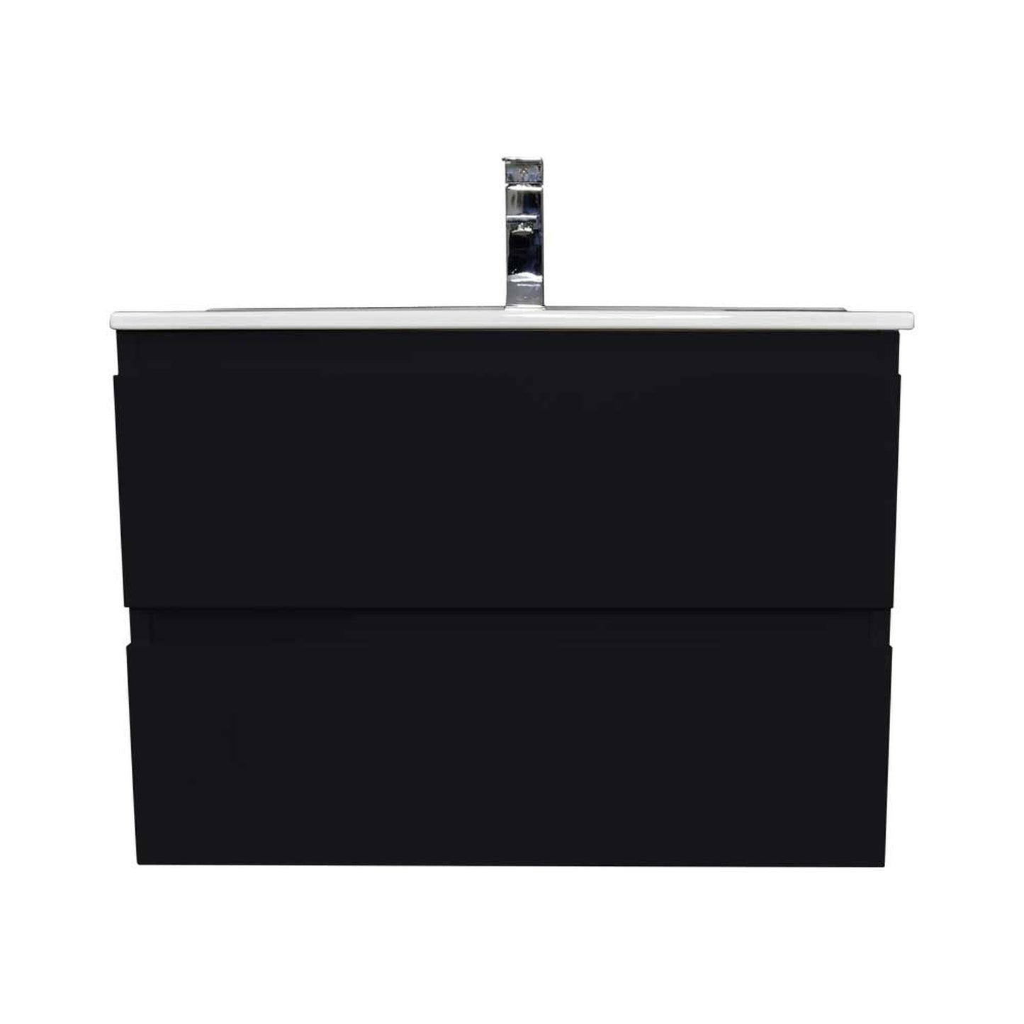 Volpa USA Salt 36" x 18" Black Wall-Mounted Floating Bathroom Vanity With Drawers, Integrated Porcelain Ceramic Top and Integrated Ceramic Sink