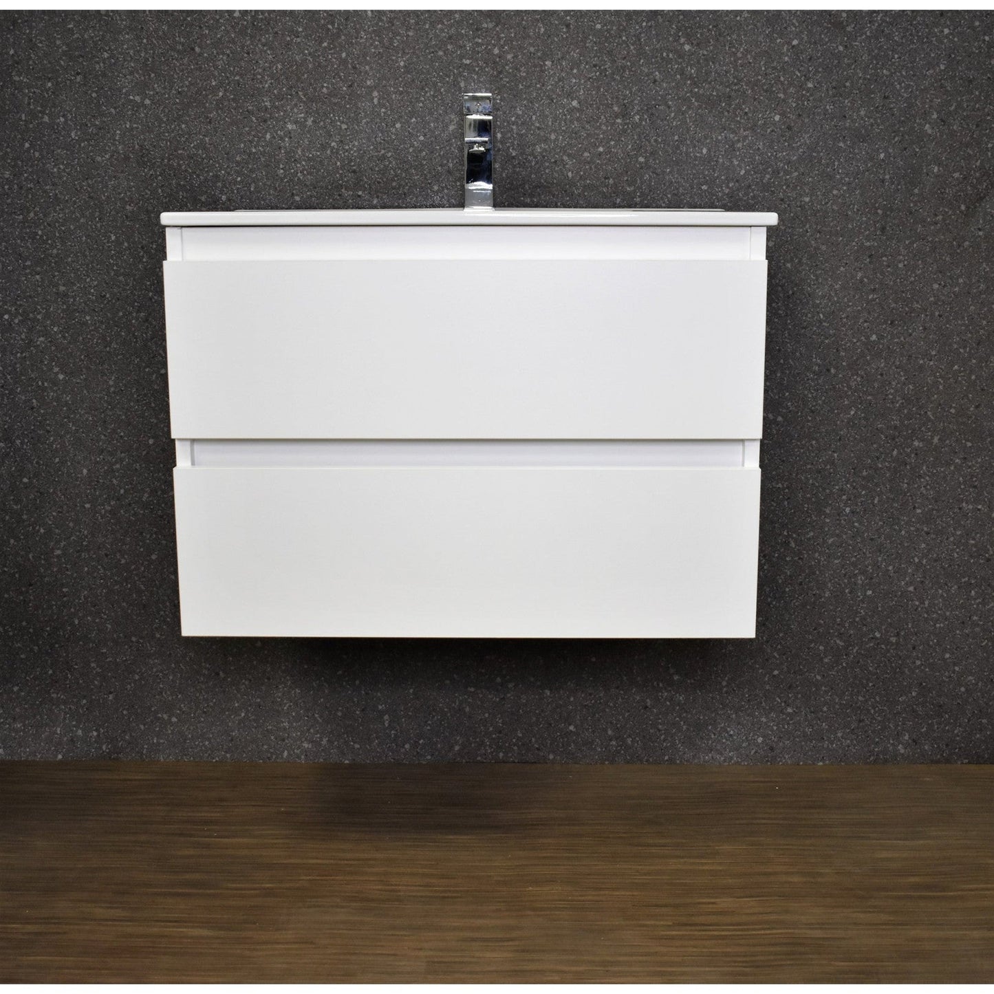 Volpa USA Salt 36" x 18" Glossy White Wall-Mounted Floating Bathroom Vanity With Drawers, Integrated Porcelain Ceramic Top and Integrated Ceramic Sink