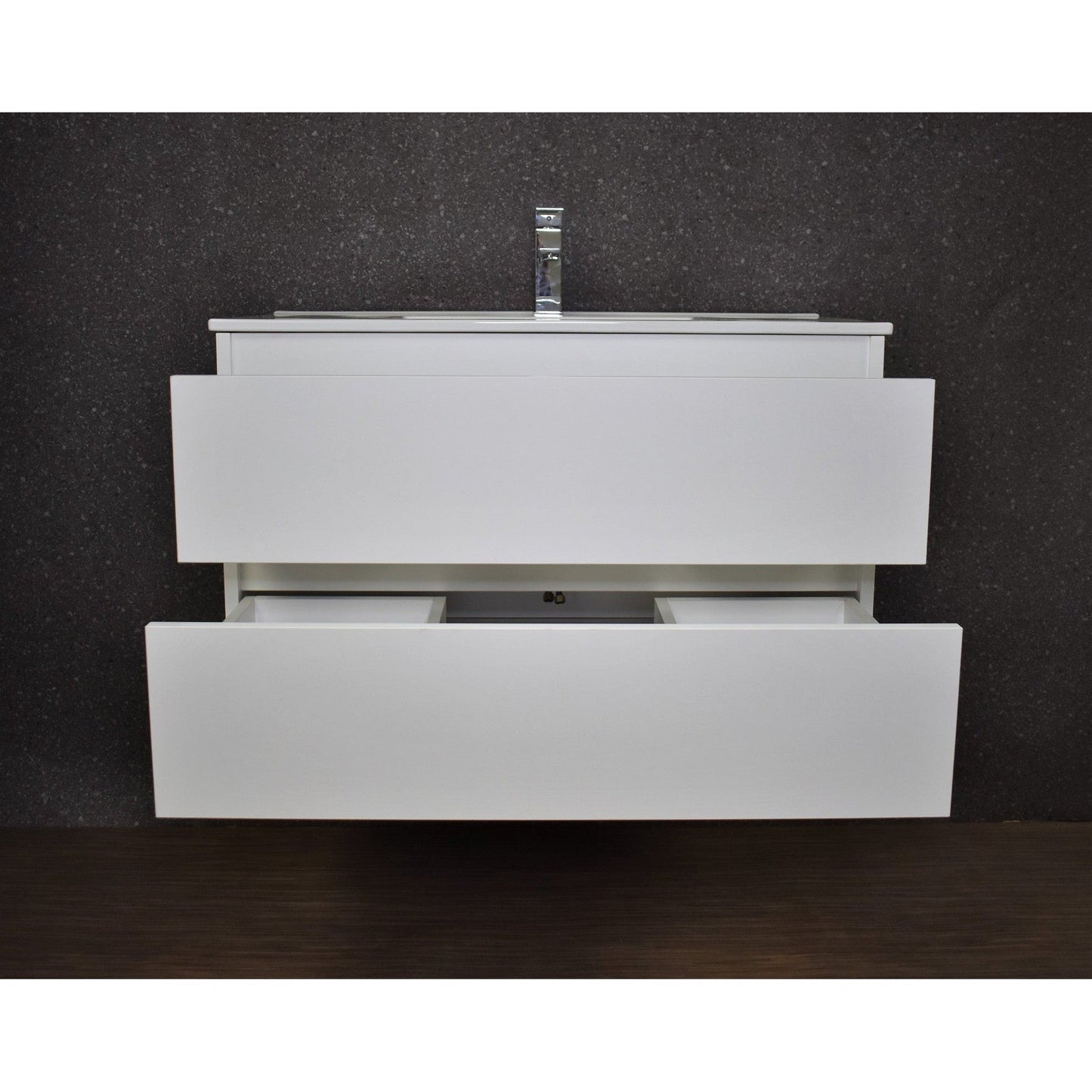 Volpa USA Salt 36" x 18" Glossy White Wall-Mounted Floating Bathroom Vanity With Drawers, Integrated Porcelain Ceramic Top and Integrated Ceramic Sink