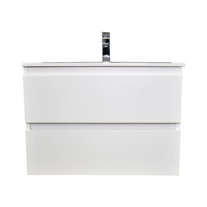 Volpa USA Salt 36" x 18" Glossy White Wall-Mounted Floating Bathroom Vanity With Drawers, Integrated Porcelain Ceramic Top and Integrated Ceramic Sink