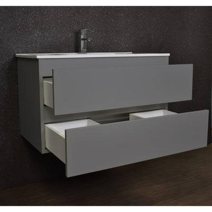 Volpa USA Salt 36" x 18" Gray Wall-Mounted Floating Bathroom Vanity With Drawers, Integrated Porcelain Ceramic Top and Integrated Ceramic Sink