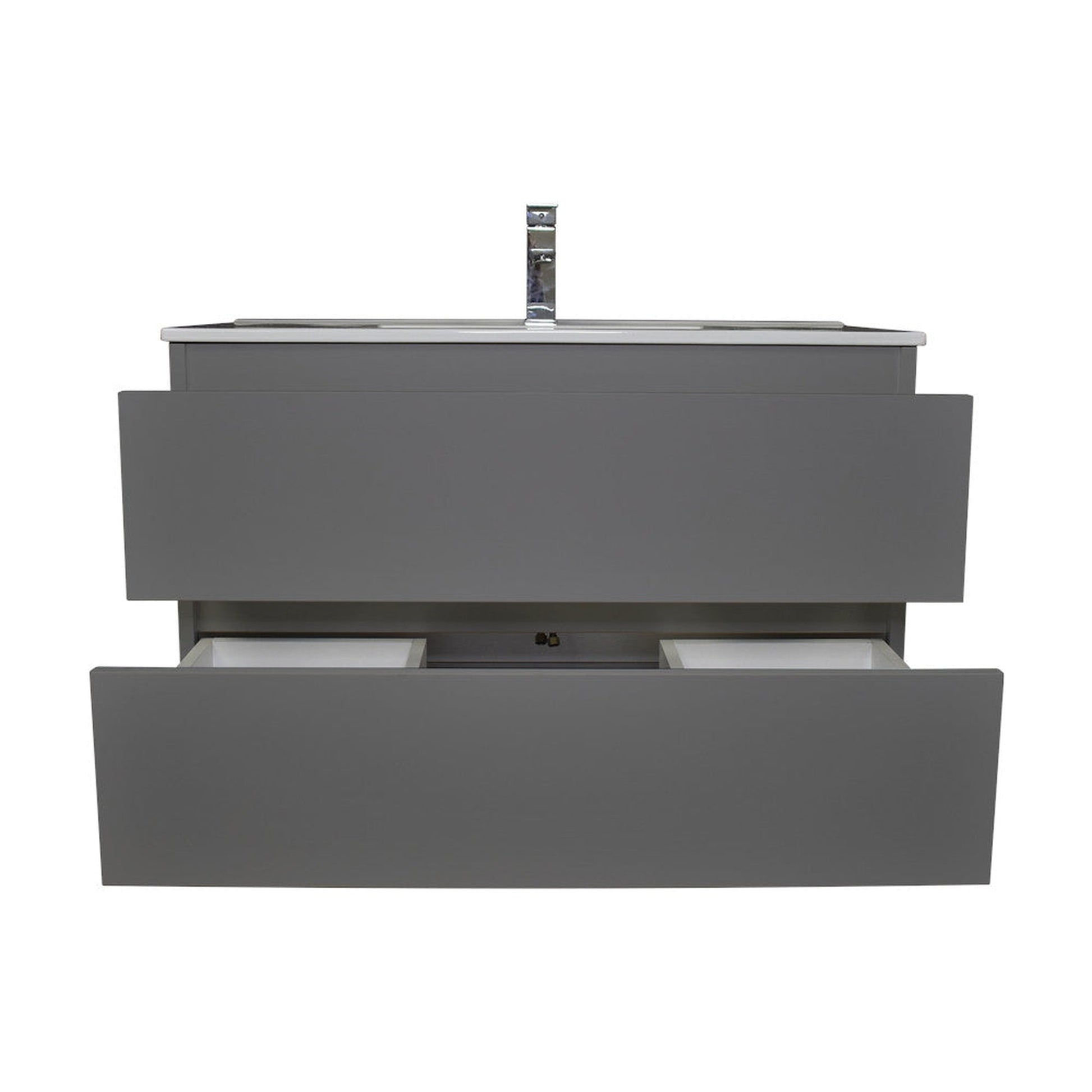 Volpa USA Salt 36" x 18" Gray Wall-Mounted Floating Bathroom Vanity With Drawers, Integrated Porcelain Ceramic Top and Integrated Ceramic Sink