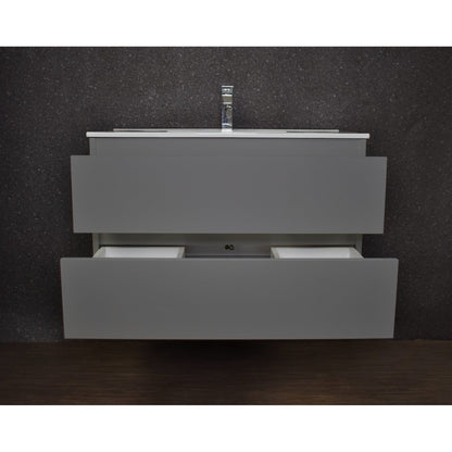 Volpa USA Salt 36" x 18" Gray Wall-Mounted Floating Bathroom Vanity With Drawers, Integrated Porcelain Ceramic Top and Integrated Ceramic Sink