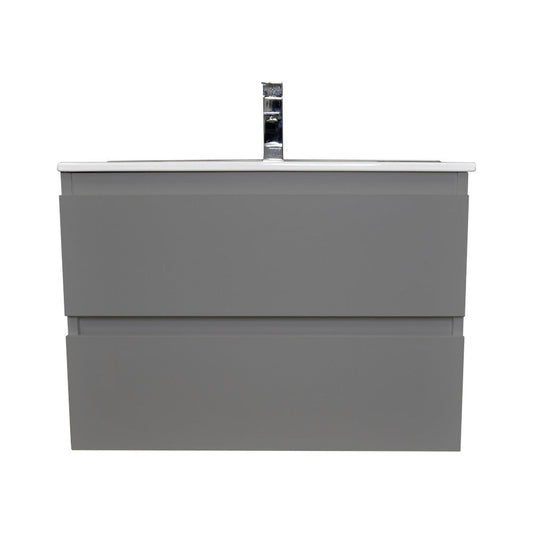 Volpa USA Salt 36" x 18" Gray Wall-Mounted Floating Bathroom Vanity With Drawers, Integrated Porcelain Ceramic Top and Integrated Ceramic Sink