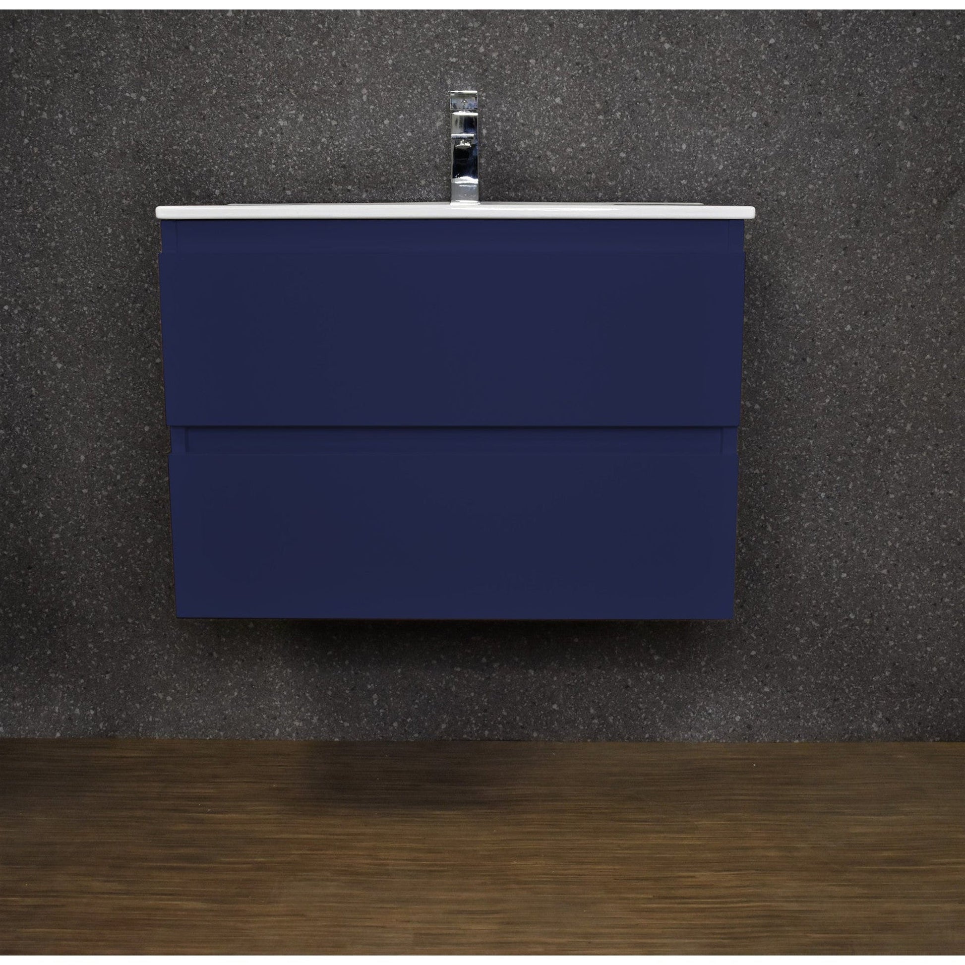 Volpa USA Salt 36" x 18" Navy Wall-Mounted Floating Bathroom Vanity With Drawers, Integrated Porcelain Ceramic Top and Integrated Ceramic Sink