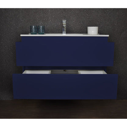 Volpa USA Salt 36" x 18" Navy Wall-Mounted Floating Bathroom Vanity With Drawers, Integrated Porcelain Ceramic Top and Integrated Ceramic Sink