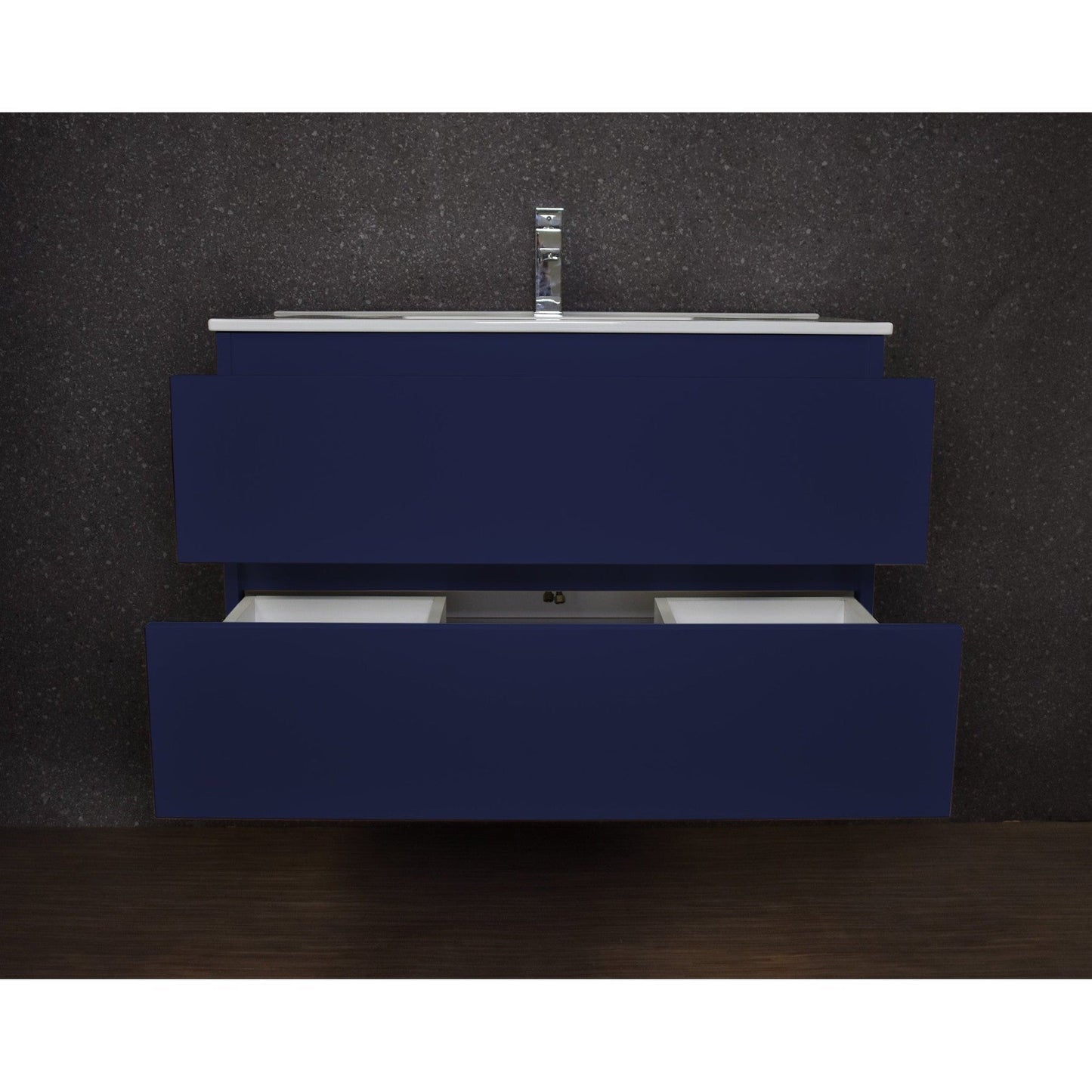 Volpa USA Salt 36" x 18" Navy Wall-Mounted Floating Bathroom Vanity With Drawers, Integrated Porcelain Ceramic Top and Integrated Ceramic Sink