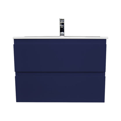 Volpa USA Salt 36" x 18" Navy Wall-Mounted Floating Bathroom Vanity With Drawers, Integrated Porcelain Ceramic Top and Integrated Ceramic Sink