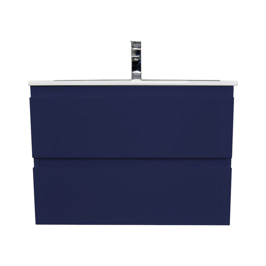 Volpa USA Salt 36" x 18" Navy Wall-Mounted Floating Bathroom Vanity With Drawers, Integrated Porcelain Ceramic Top and Integrated Ceramic Sink