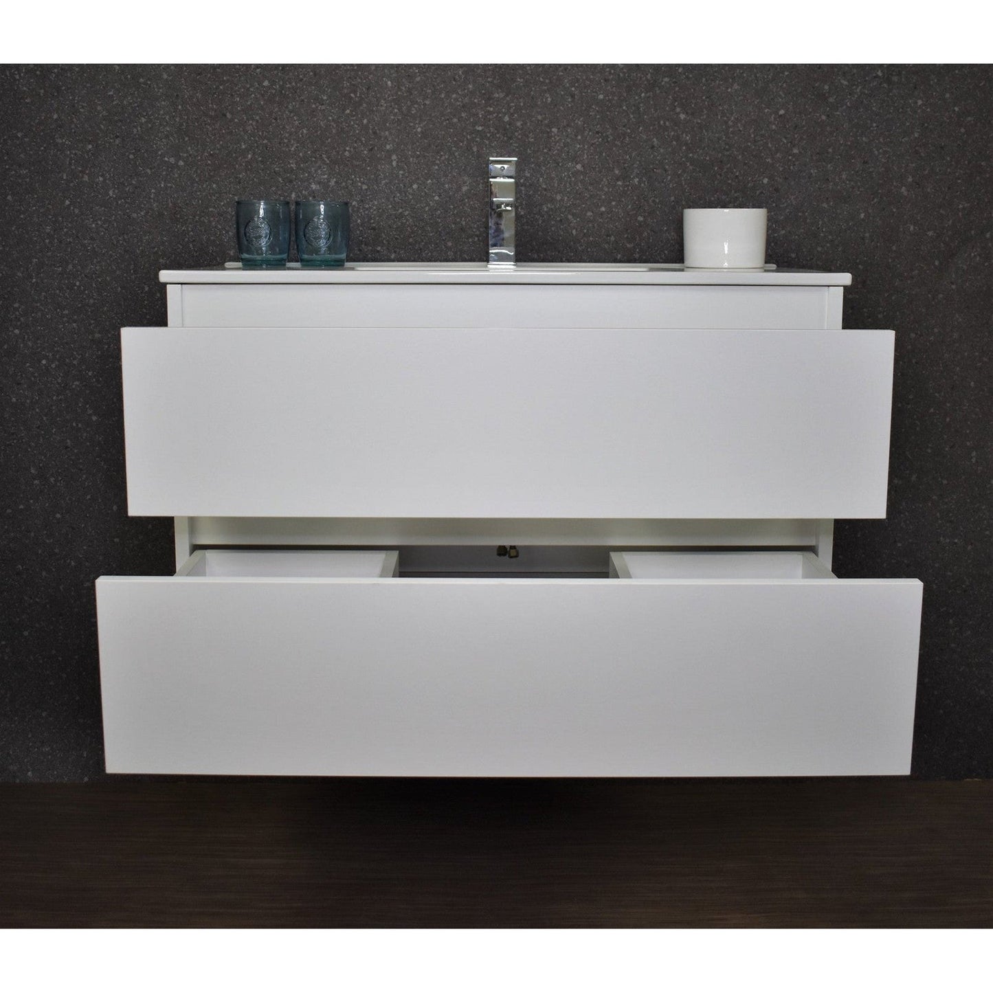 Volpa USA Salt 36" x 18" White Wall-Mounted Floating Bathroom Vanity With Drawers, Integrated Porcelain Ceramic Top and Integrated Ceramic Sink