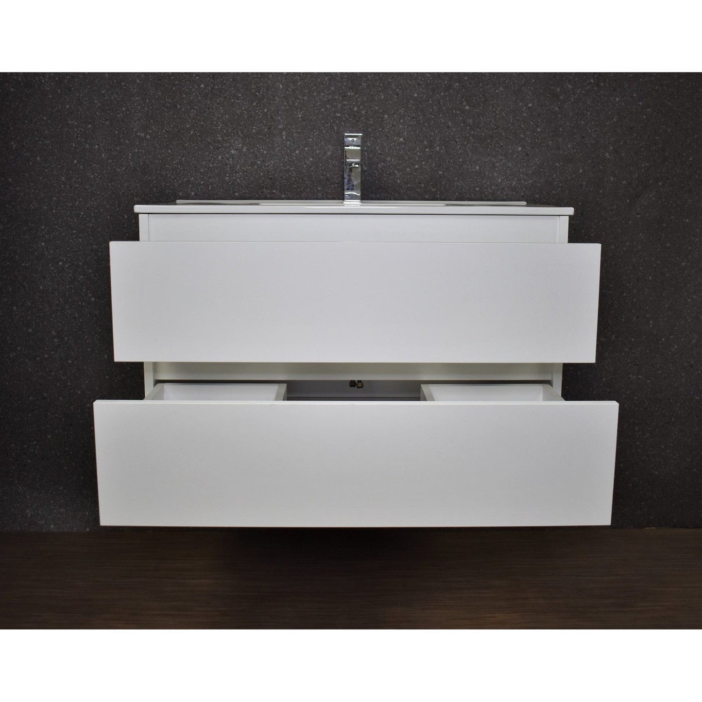 Volpa USA Salt 36" x 18" White Wall-Mounted Floating Bathroom Vanity With Drawers, Integrated Porcelain Ceramic Top and Integrated Ceramic Sink