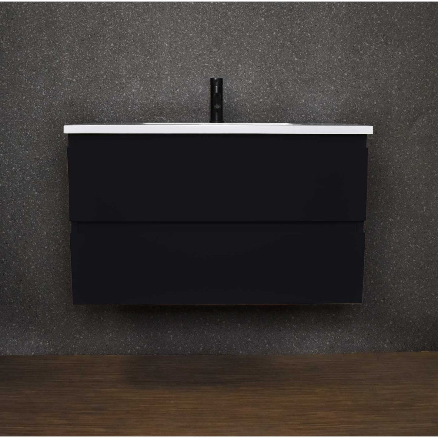 Volpa USA Salt 36" x 20" Black Wall-Mounted Floating Bathroom Vanity With Drawers, Acrylic Top and Integrated Acrylic Sink