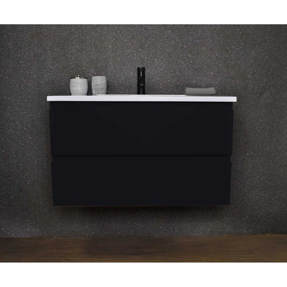 Volpa USA Salt 36" x 20" Glossy Black Wall-Mounted Floating Bathroom Vanity With Drawers, Acrylic Top and Integrated Acrylic Sink