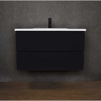 Volpa USA Salt 36" x 20" Glossy Black Wall-Mounted Floating Bathroom Vanity With Drawers, Acrylic Top and Integrated Acrylic Sink