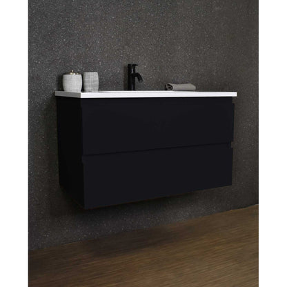 Volpa USA Salt 36" x 20" Glossy Black Wall-Mounted Floating Bathroom Vanity With Drawers, Acrylic Top and Integrated Acrylic Sink