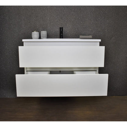 Volpa USA Salt 36" x 20" Glossy White Wall-Mounted Floating Bathroom Vanity With Drawers, Acrylic Top and Integrated Acrylic Sink