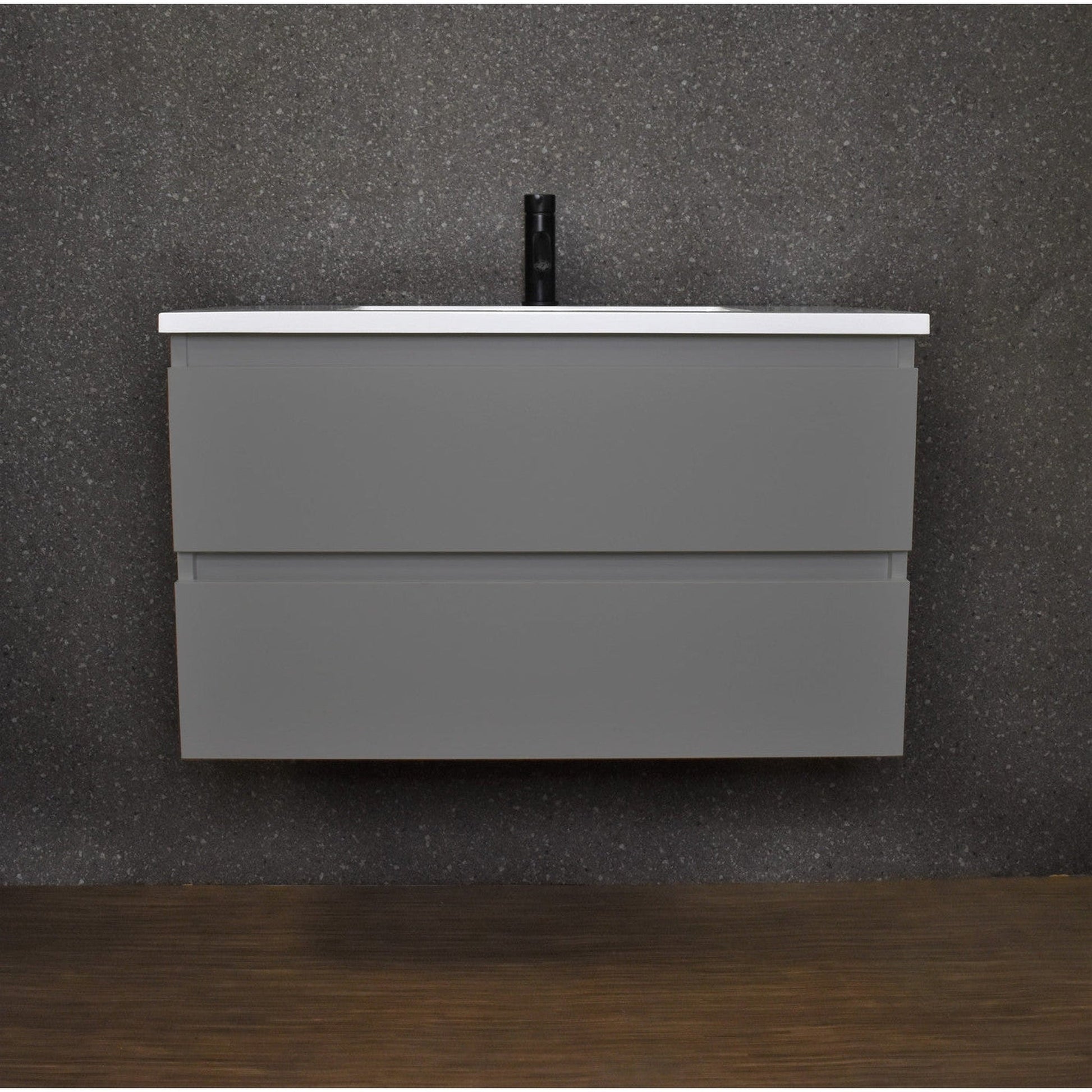 Volpa USA Salt 36" x 20" Gray Wall-Mounted Floating Bathroom Vanity With Drawers, Acrylic Top and Integrated Acrylic Sink