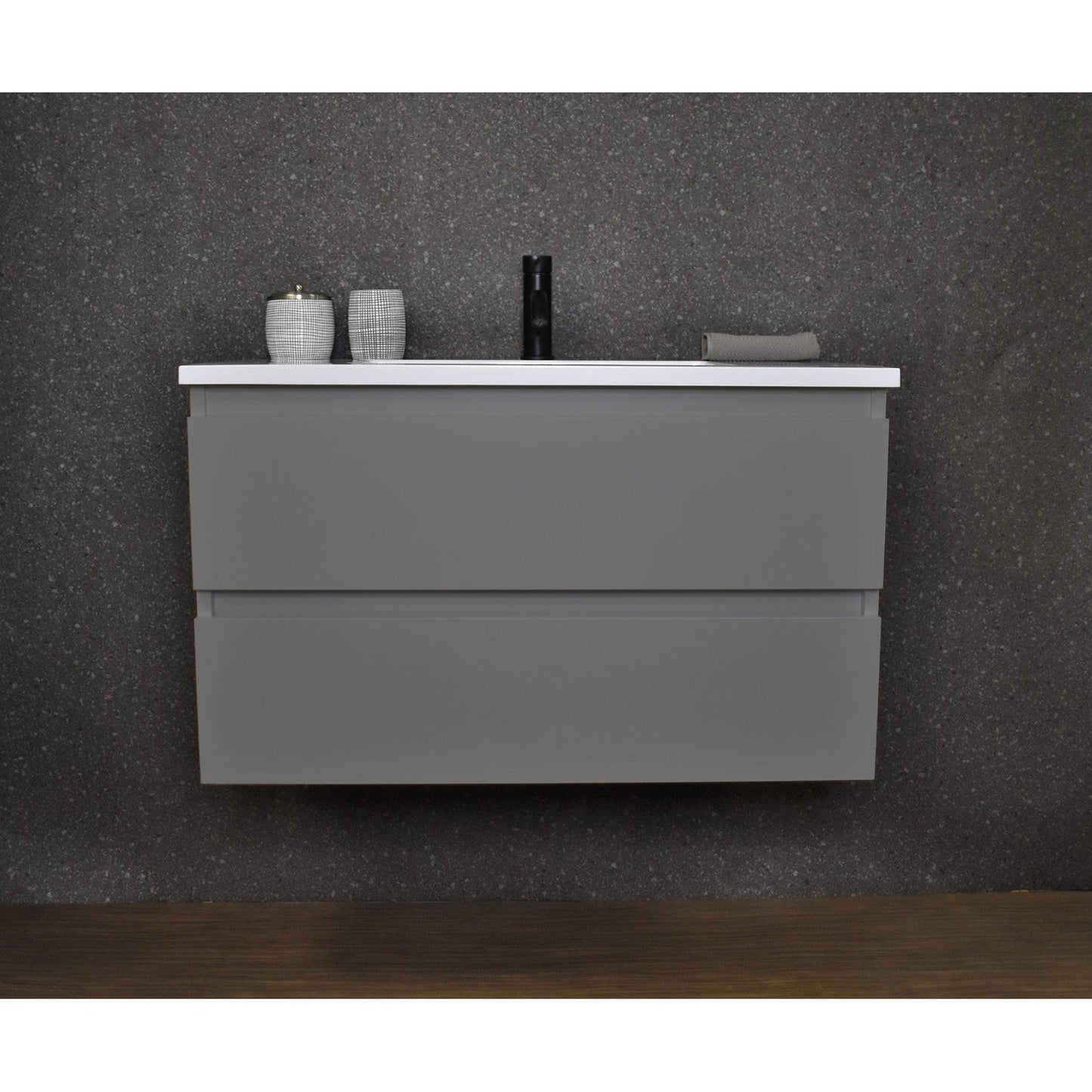 Volpa USA Salt 36" x 20" Gray Wall-Mounted Floating Bathroom Vanity With Drawers, Acrylic Top and Integrated Acrylic Sink