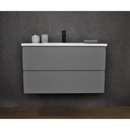 Volpa USA Salt 36" x 20" Gray Wall-Mounted Floating Bathroom Vanity With Drawers, Acrylic Top and Integrated Acrylic Sink