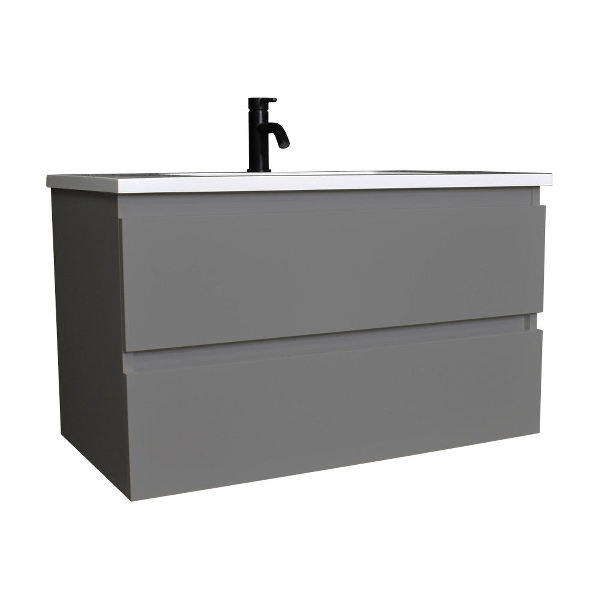 Volpa USA Salt 36" x 20" Gray Wall-Mounted Floating Bathroom Vanity With Drawers, Acrylic Top and Integrated Acrylic Sink