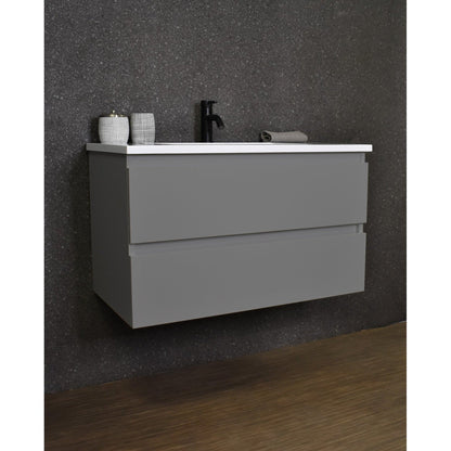 Volpa USA Salt 36" x 20" Gray Wall-Mounted Floating Bathroom Vanity With Drawers, Acrylic Top and Integrated Acrylic Sink