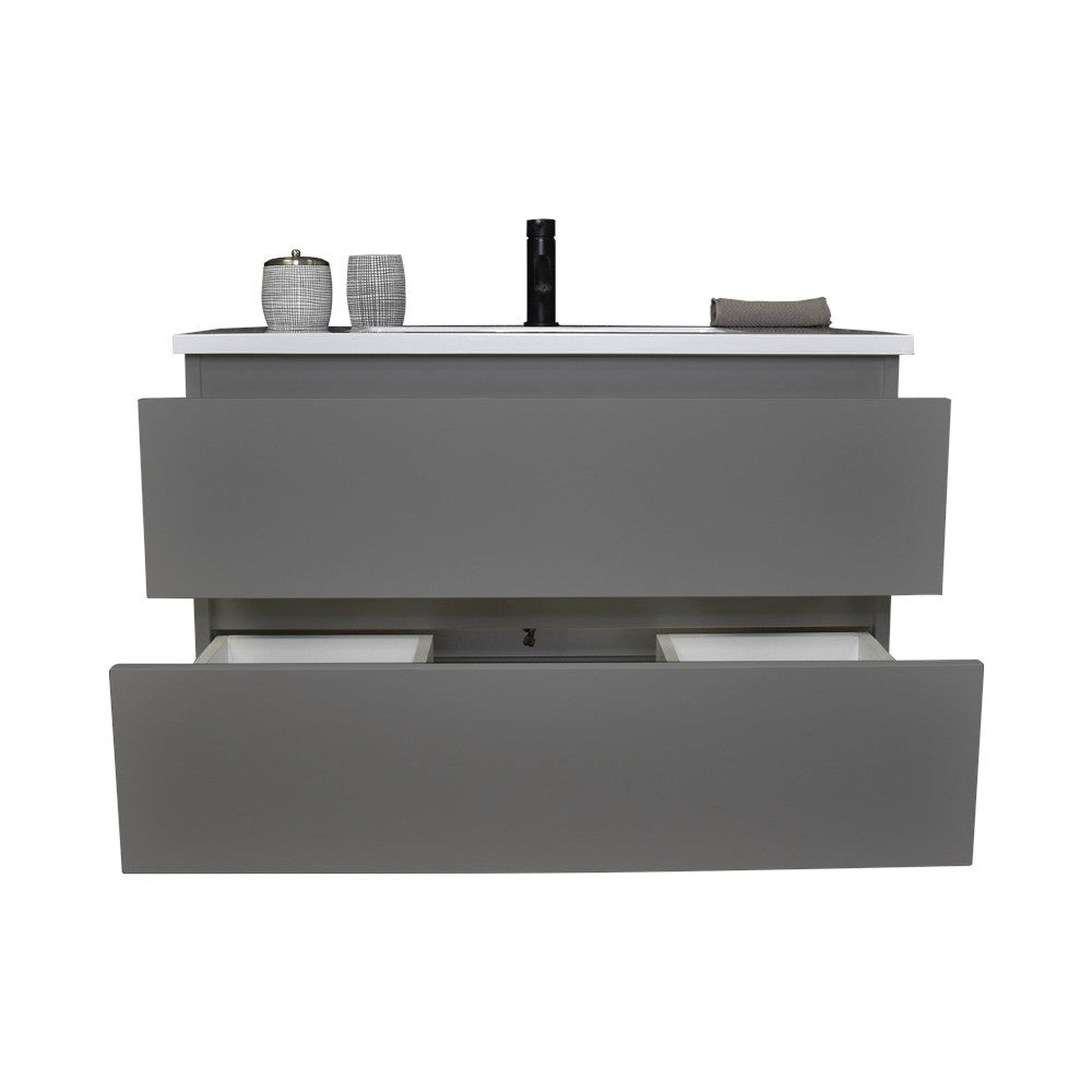 Volpa USA Salt 36" x 20" Gray Wall-Mounted Floating Bathroom Vanity With Drawers, Acrylic Top and Integrated Acrylic Sink