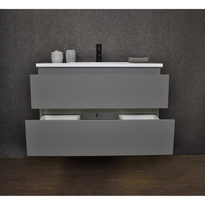 Volpa USA Salt 36" x 20" Gray Wall-Mounted Floating Bathroom Vanity With Drawers, Acrylic Top and Integrated Acrylic Sink