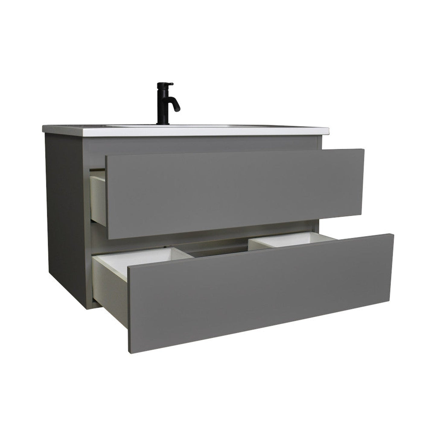 Volpa USA Salt 36" x 20" Gray Wall-Mounted Floating Bathroom Vanity With Drawers, Acrylic Top and Integrated Acrylic Sink