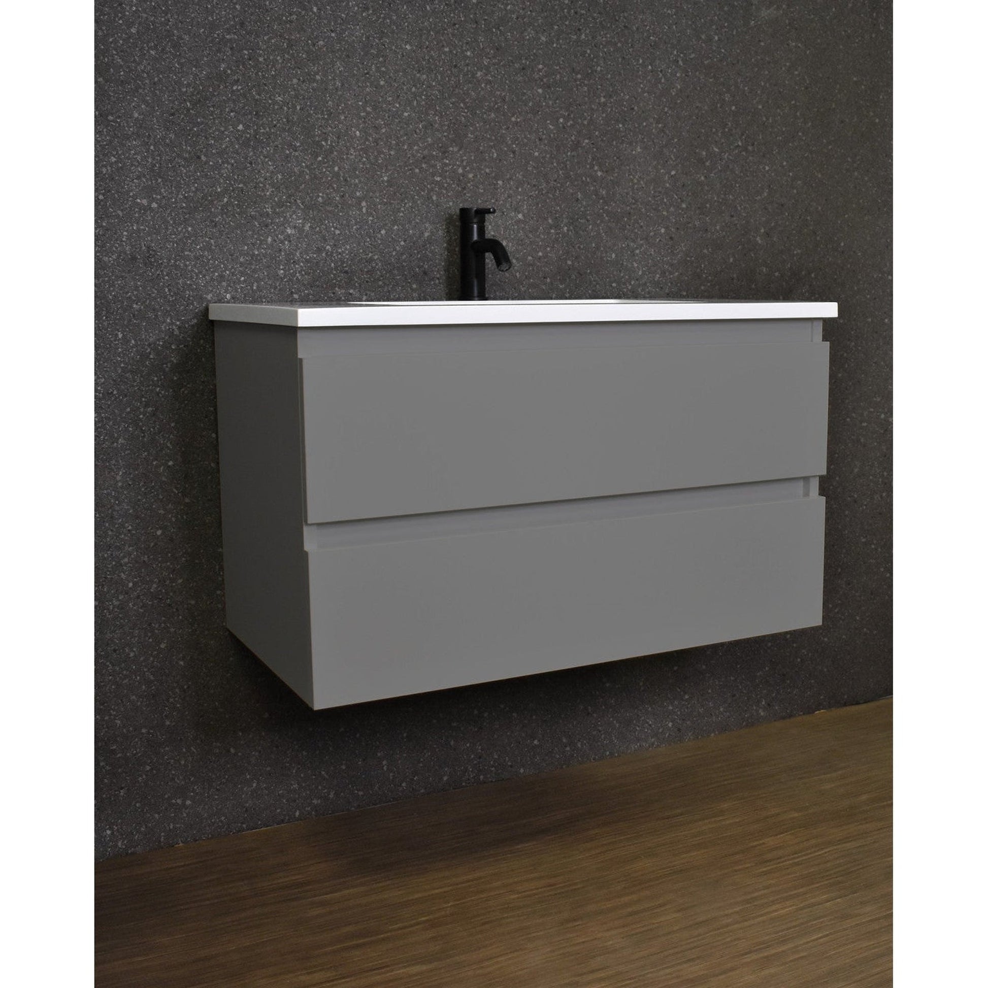 Volpa USA Salt 36" x 20" Gray Wall-Mounted Floating Bathroom Vanity With Drawers, Acrylic Top and Integrated Acrylic Sink