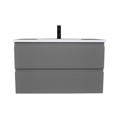 Volpa USA Salt 36" x 20" Gray Wall-Mounted Floating Bathroom Vanity With Drawers, Acrylic Top and Integrated Acrylic Sink