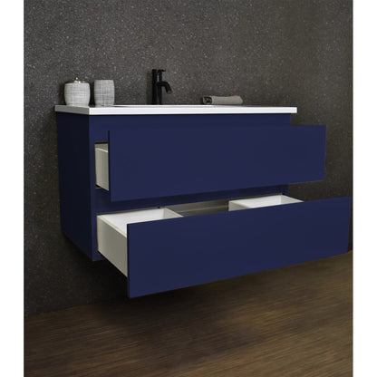 Volpa USA Salt 36" x 20" Navy Wall-Mounted Floating Bathroom Vanity With Drawers, Acrylic Top and Integrated Acrylic Sink