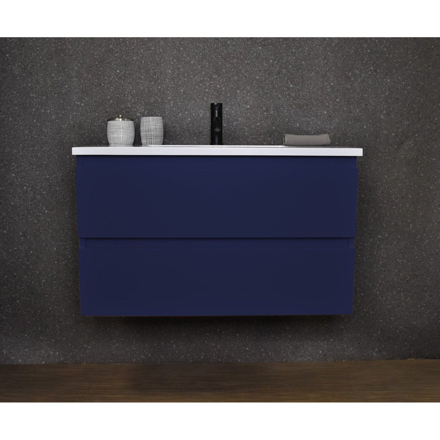 Volpa USA Salt 36" x 20" Navy Wall-Mounted Floating Bathroom Vanity With Drawers, Acrylic Top and Integrated Acrylic Sink