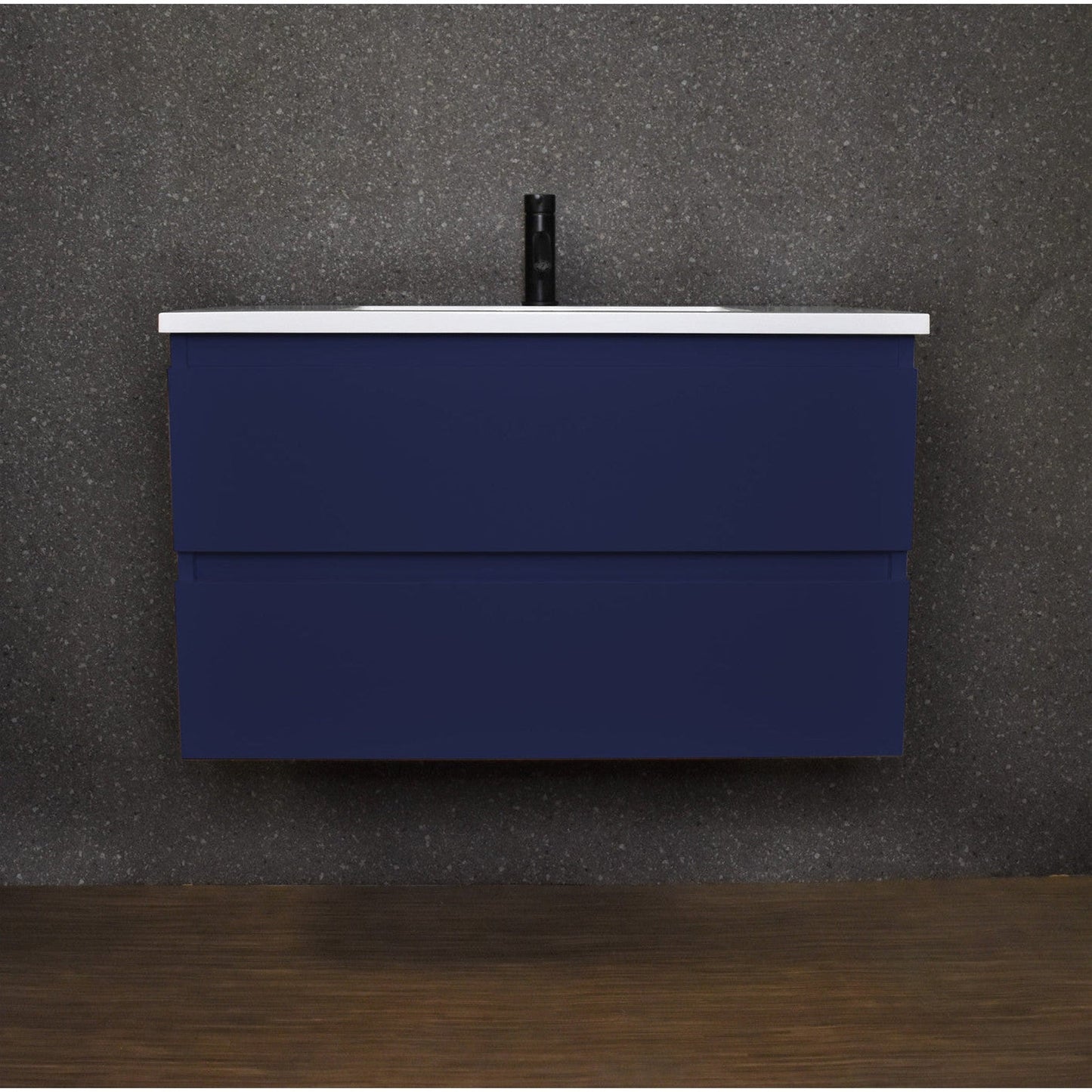 Volpa USA Salt 36" x 20" Navy Wall-Mounted Floating Bathroom Vanity With Drawers, Acrylic Top and Integrated Acrylic Sink