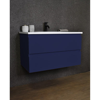 Volpa USA Salt 36" x 20" Navy Wall-Mounted Floating Bathroom Vanity With Drawers, Acrylic Top and Integrated Acrylic Sink