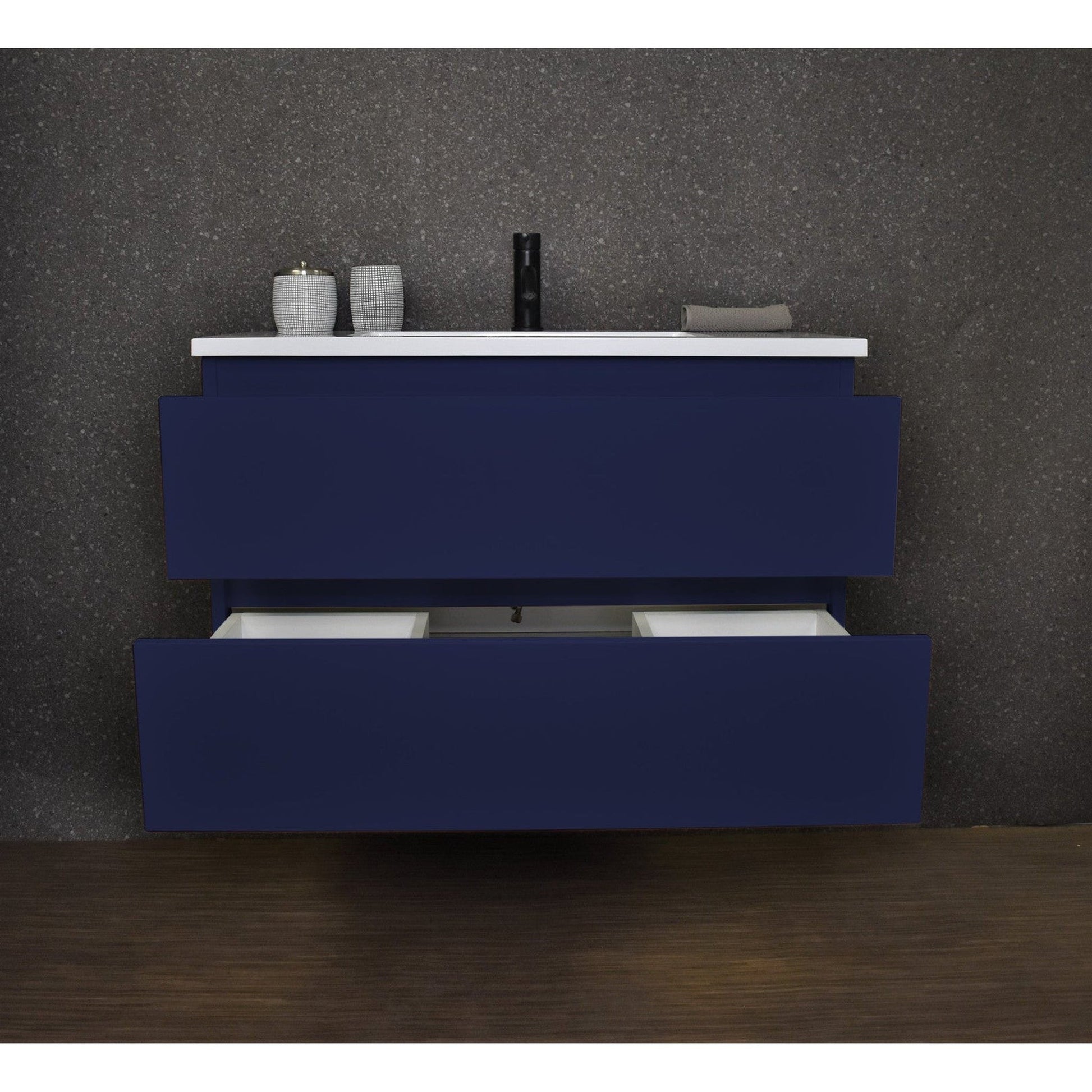 Volpa USA Salt 36" x 20" Navy Wall-Mounted Floating Bathroom Vanity With Drawers, Acrylic Top and Integrated Acrylic Sink