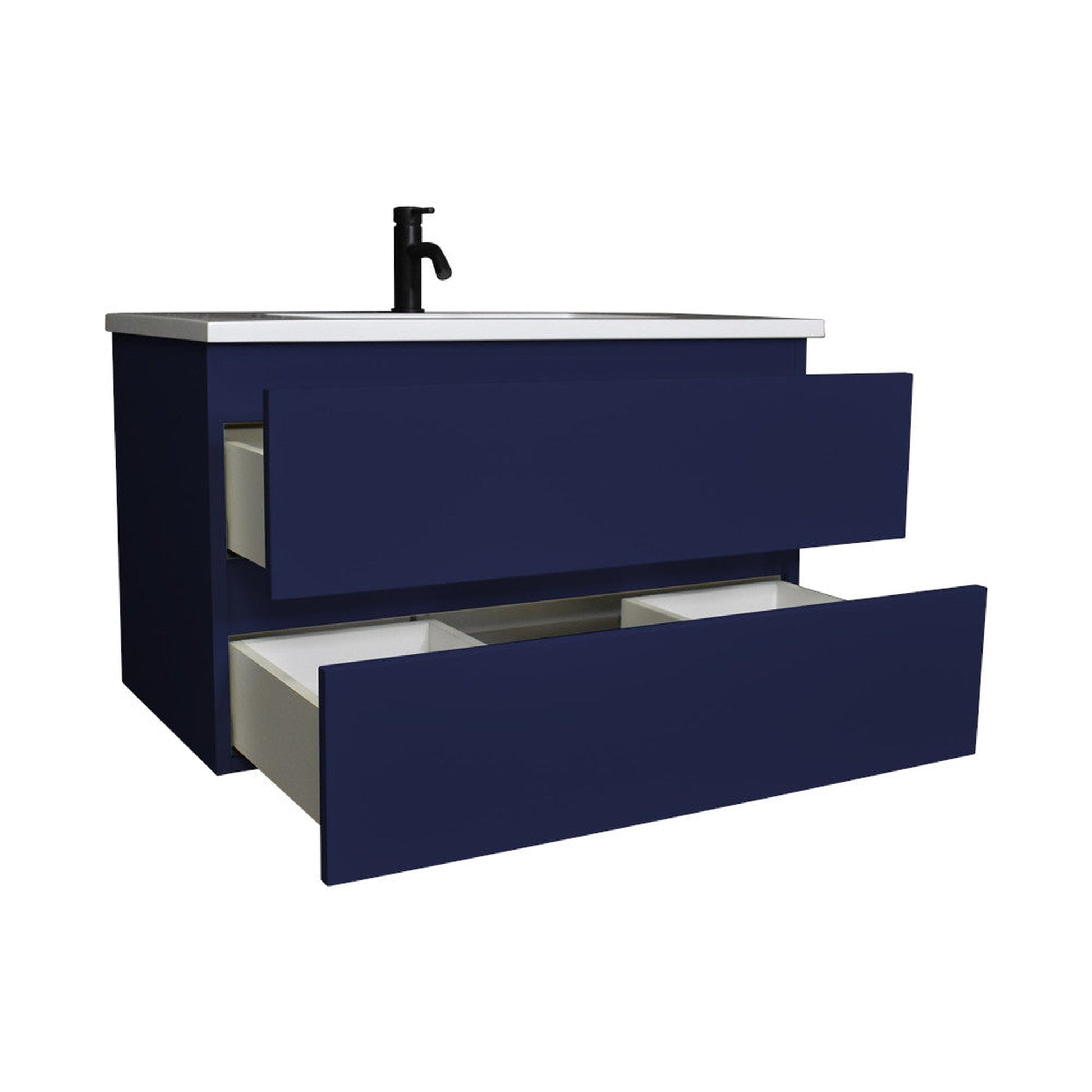 Volpa USA Salt 36" x 20" Navy Wall-Mounted Floating Bathroom Vanity With Drawers, Acrylic Top and Integrated Acrylic Sink