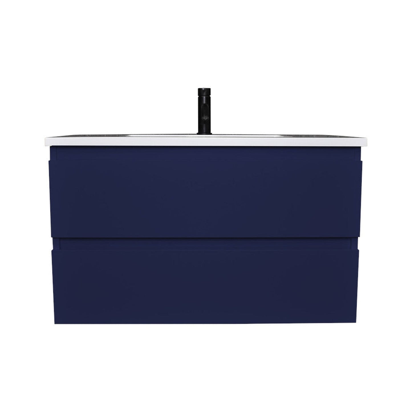 Volpa USA Salt 36" x 20" Navy Wall-Mounted Floating Bathroom Vanity With Drawers, Acrylic Top and Integrated Acrylic Sink