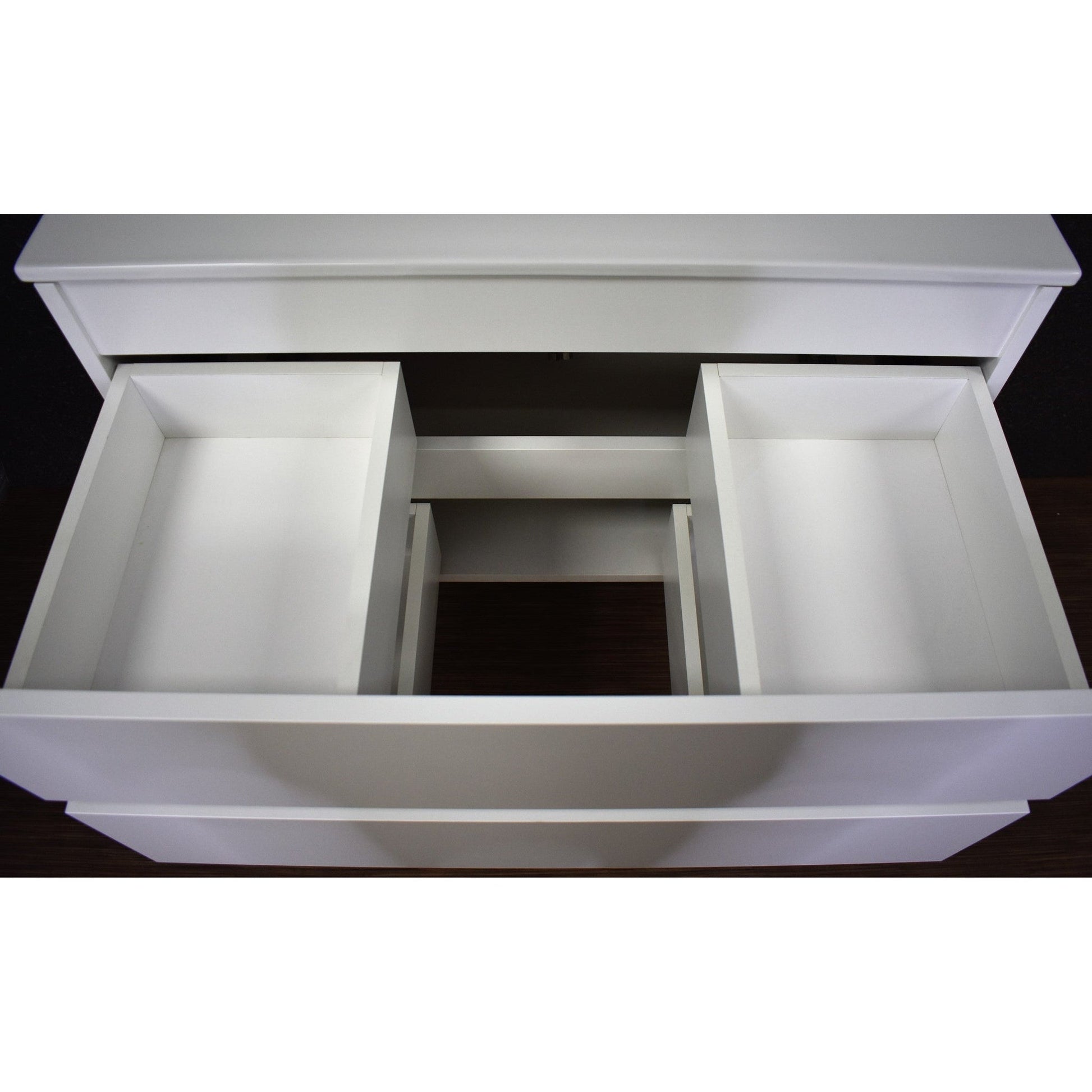 Volpa USA Salt 36" x 20" White Wall-Mounted Floating Bathroom Vanity With Drawers, Acrylic Top and Integrated Acrylic Sink