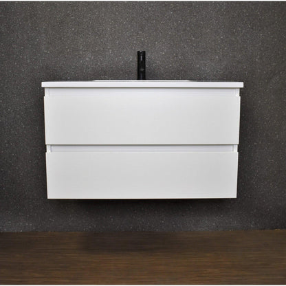 Volpa USA Salt 36" x 20" White Wall-Mounted Floating Bathroom Vanity With Drawers, Acrylic Top and Integrated Acrylic Sink