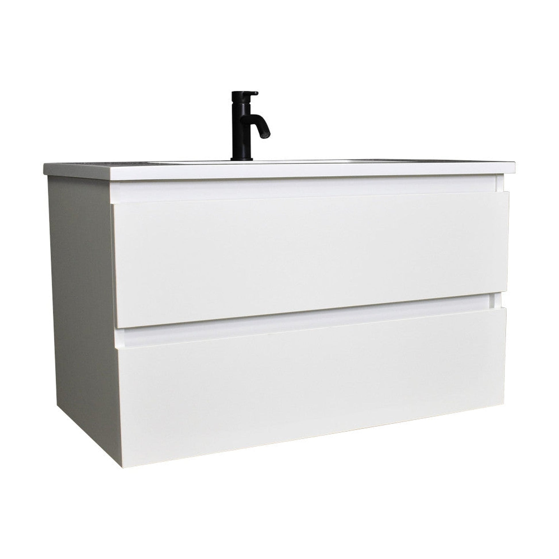 Volpa USA Salt 36" x 20" White Wall-Mounted Floating Bathroom Vanity With Drawers, Acrylic Top and Integrated Acrylic Sink