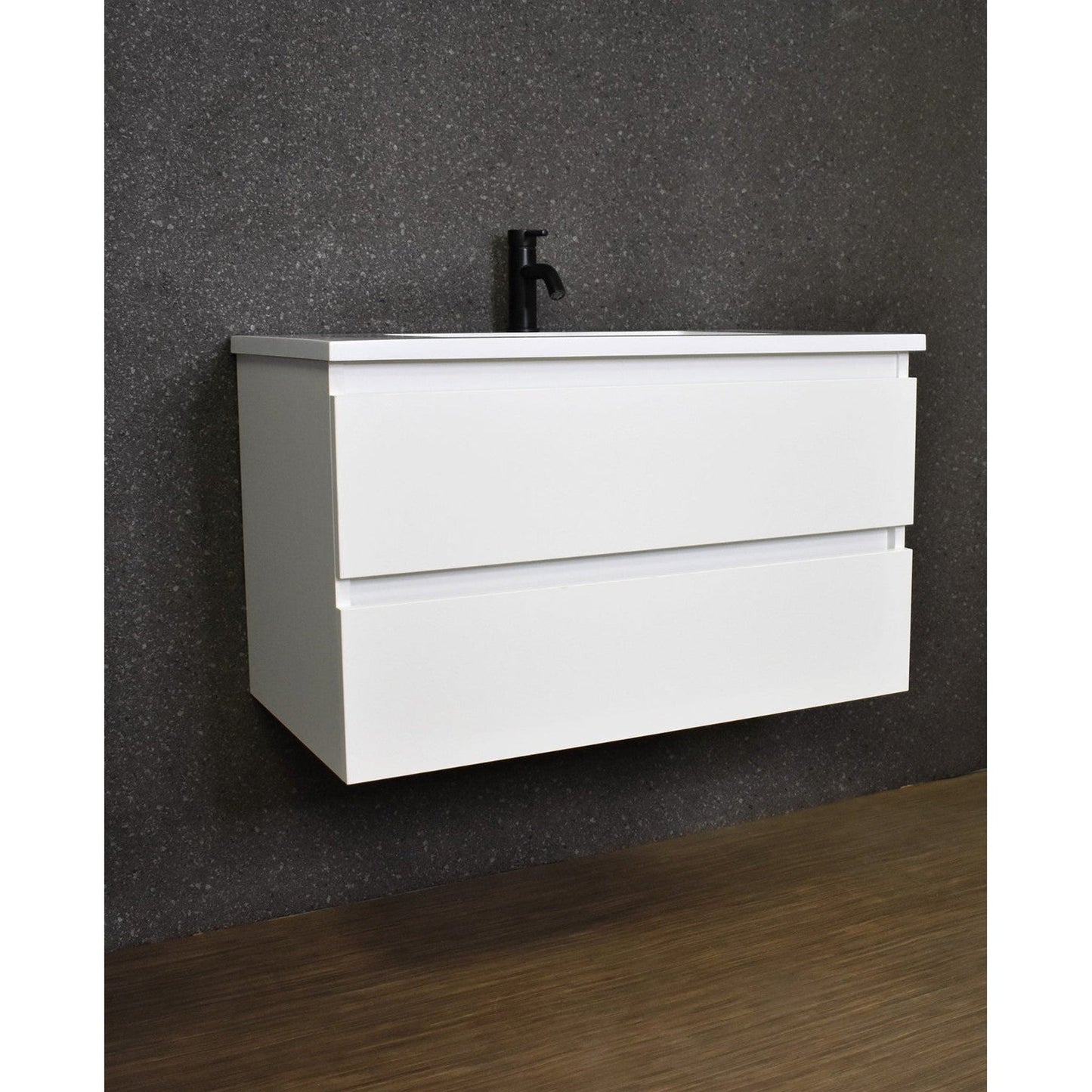 Volpa USA Salt 36" x 20" White Wall-Mounted Floating Bathroom Vanity With Drawers, Acrylic Top and Integrated Acrylic Sink