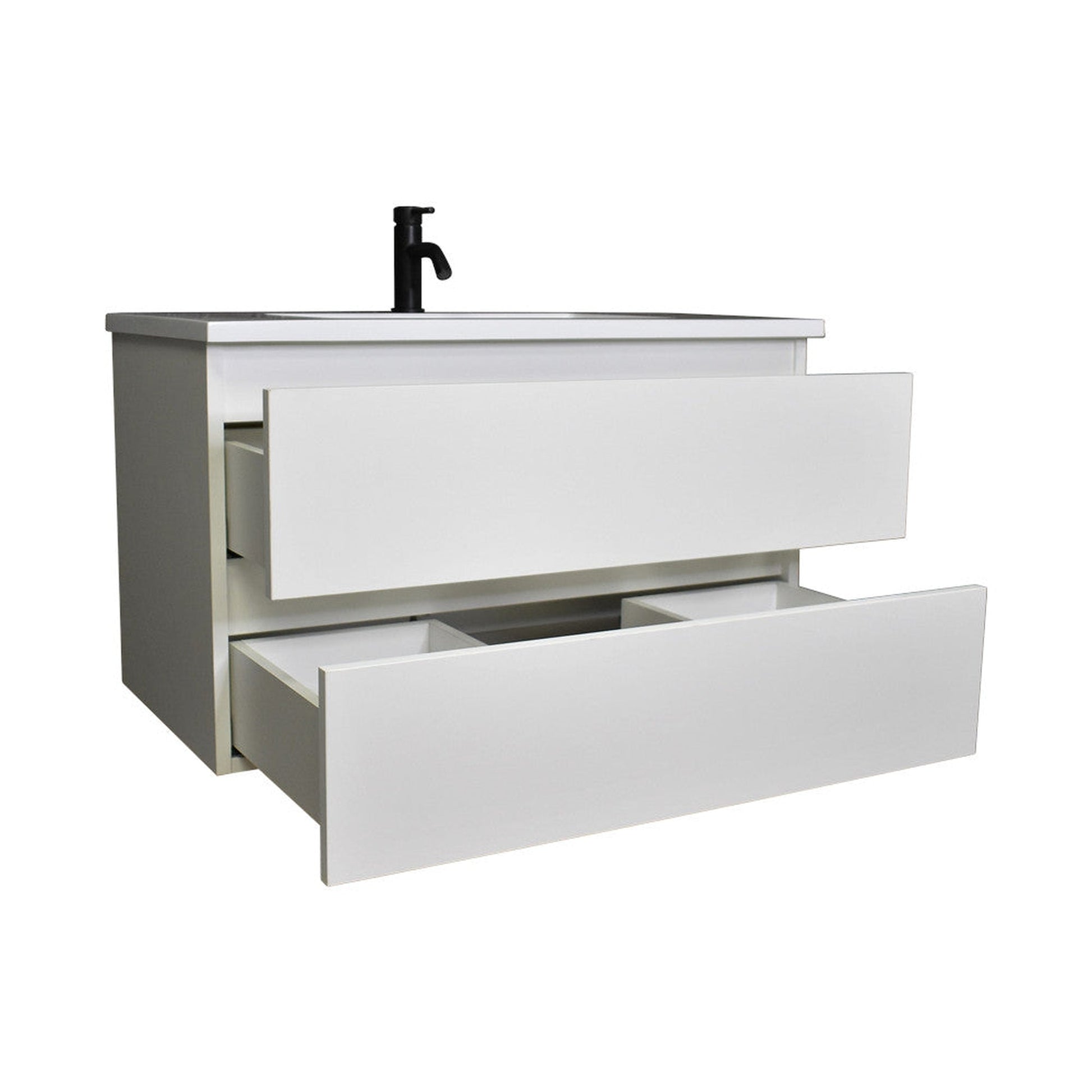 Volpa USA Salt 36" x 20" White Wall-Mounted Floating Bathroom Vanity With Drawers, Acrylic Top and Integrated Acrylic Sink