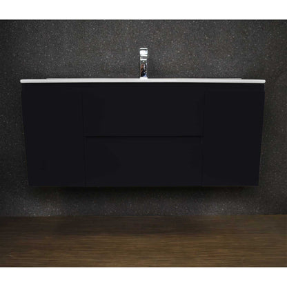 Volpa USA Salt 48" x 18" Black Wall-Mounted Floating Bathroom Vanity With Drawers, Integrated Porcelain Ceramic Top and Integrated Ceramic Sink