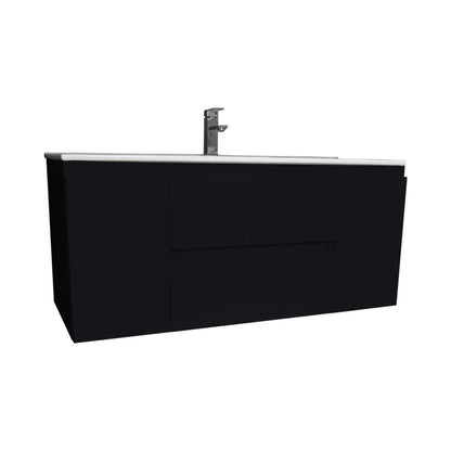 Volpa USA Salt 48" x 18" Black Wall-Mounted Floating Bathroom Vanity With Drawers, Integrated Porcelain Ceramic Top and Integrated Ceramic Sink