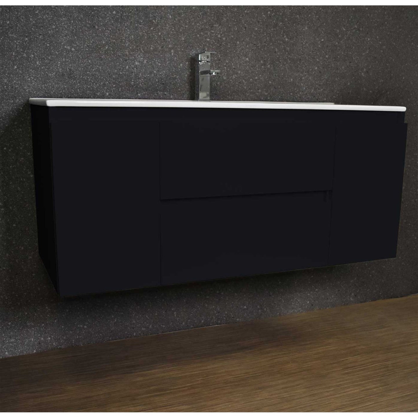 Volpa USA Salt 48" x 18" Black Wall-Mounted Floating Bathroom Vanity With Drawers, Integrated Porcelain Ceramic Top and Integrated Ceramic Sink