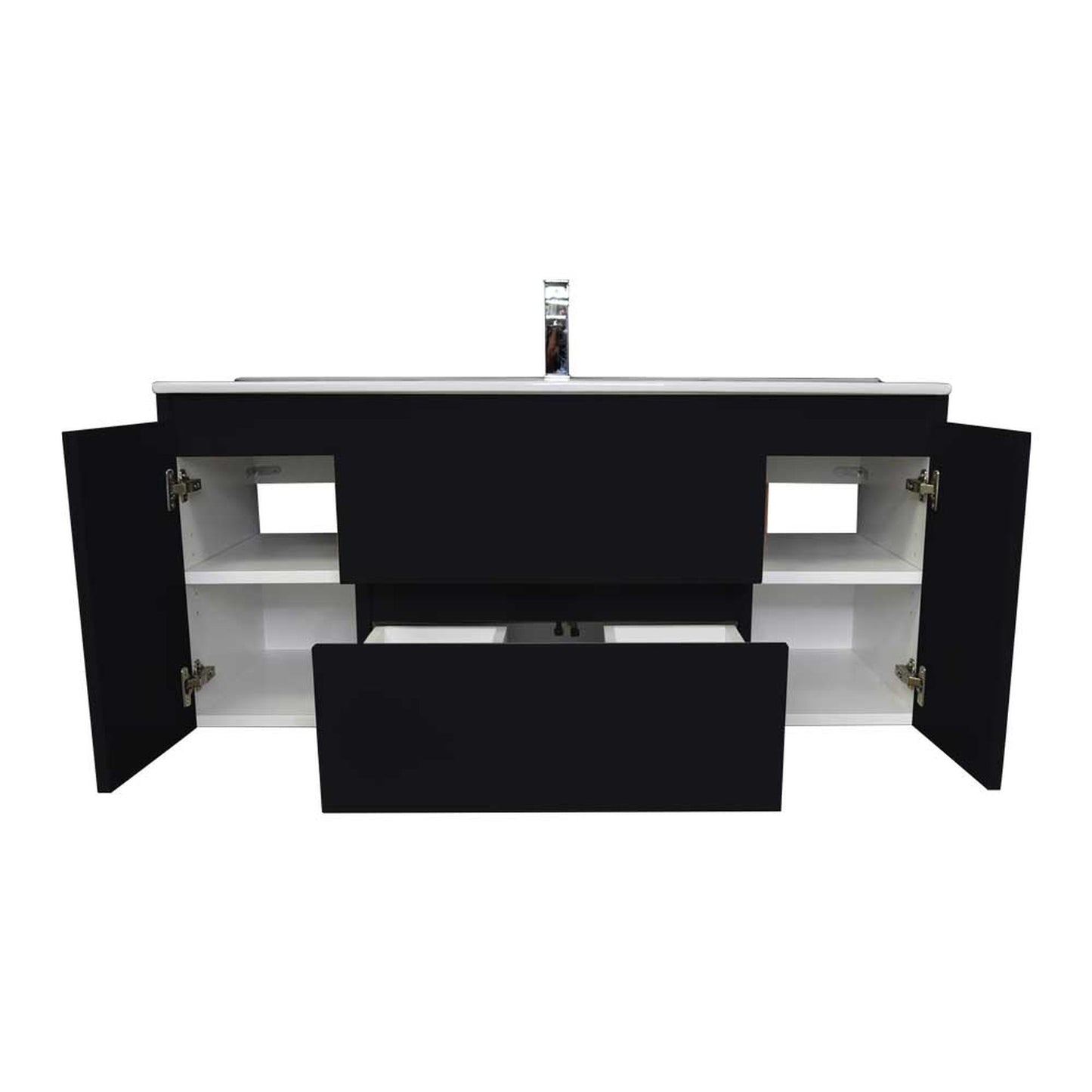 Volpa USA Salt 48" x 18" Black Wall-Mounted Floating Bathroom Vanity With Drawers, Integrated Porcelain Ceramic Top and Integrated Ceramic Sink