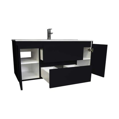 Volpa USA Salt 48" x 18" Black Wall-Mounted Floating Bathroom Vanity With Drawers, Integrated Porcelain Ceramic Top and Integrated Ceramic Sink