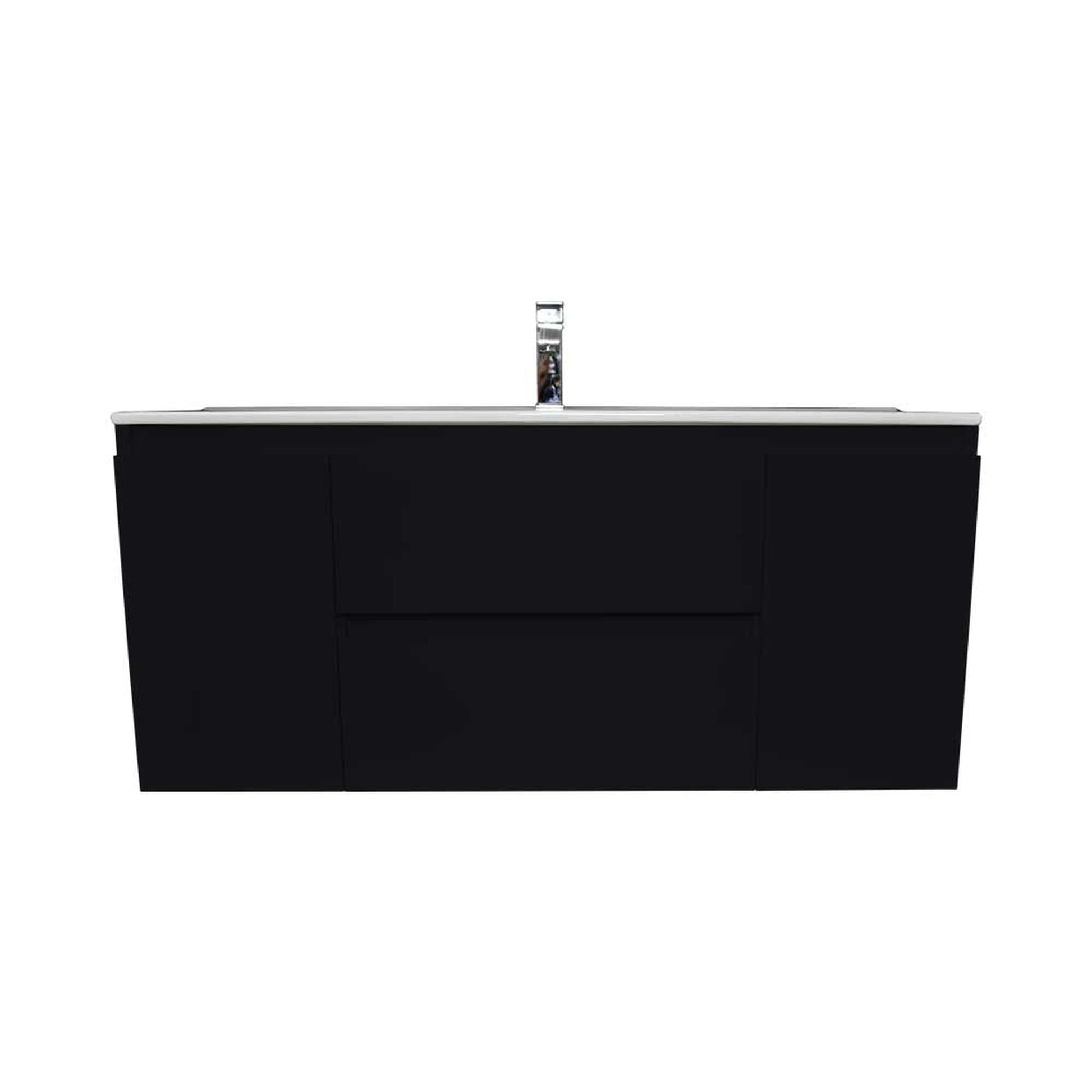 Volpa USA Salt 48" x 18" Black Wall-Mounted Floating Bathroom Vanity With Drawers, Integrated Porcelain Ceramic Top and Integrated Ceramic Sink